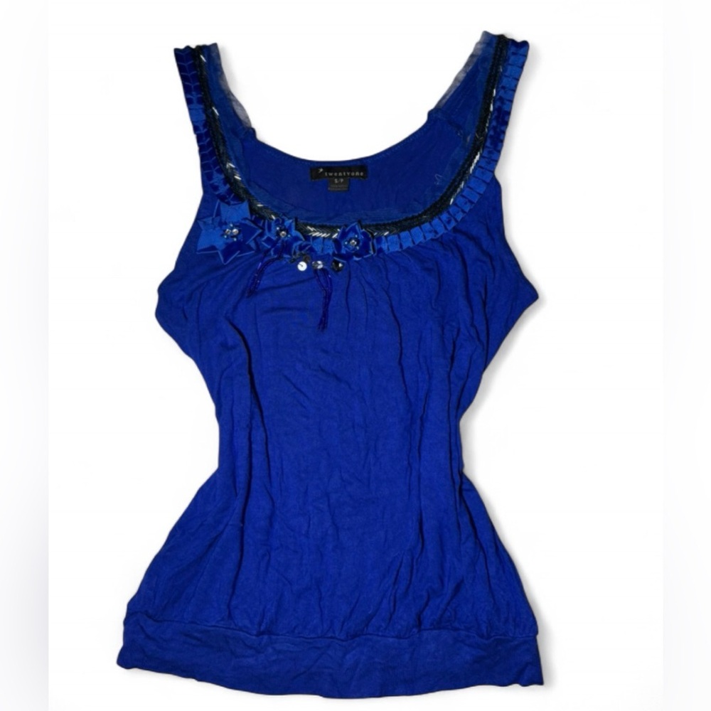 Y2K Forever 21 blue tank top with sequins and beading Size S 🪷
